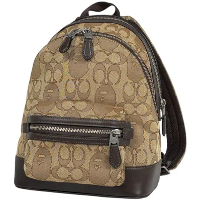 Pre-owned Coach Signature Beige Brown Canvas Leather Backpack ()