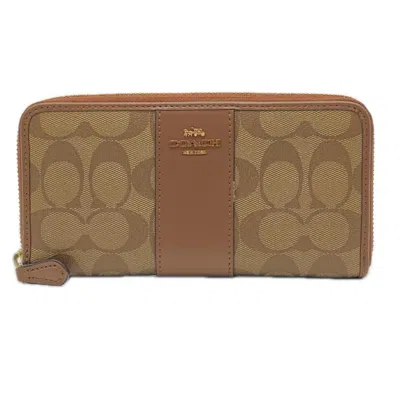 Pre-owned Coach Signature Beige Brown Multi-color Signature Line Long Wallet (bi-fold) () In Beige, Brown, Multi-color