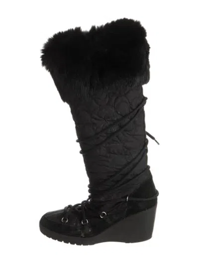 Pre-owned Coach Suede Lace-up Boots In Black