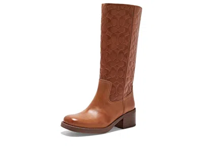 Coach Tall Signature Embossed Leather Boots Women's Flat Shoes Amber Brown: 5 M