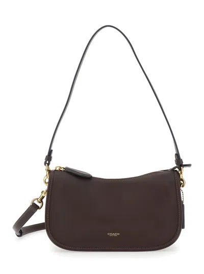 Coach Waverly Leather Shoulder Handbag With Zip Front And Back Pocket In Brown