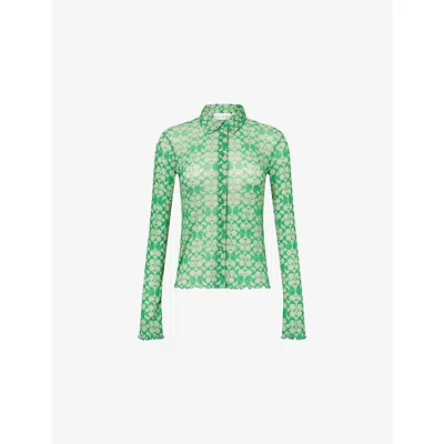 Coach Womens Dark Green Monogram Long-sleeve Mesh Shirt