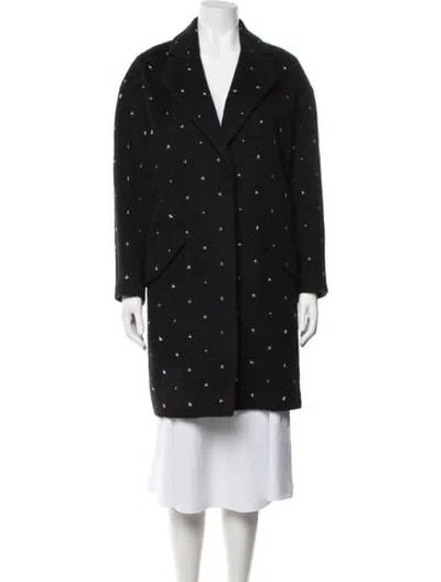 Pre-owned Coach Wool Patterned Coat In Black