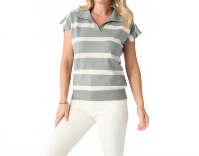 Coco + Carmen Women's Lightweight Heavenly Luxe V Neck Stripe Top In Sage/white In Green