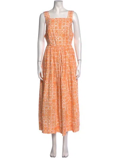 Pre-owned Coco Shop Printed Midi Length Dress In Orange/white