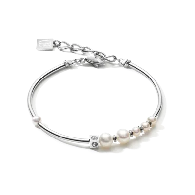 Coeur De Lion Armband Asymmetrie Süsswasserperlen & Edelstahl Weiss-silber