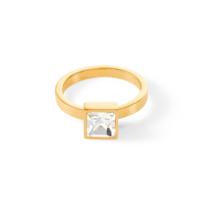 Coeur De Lion Brilliant Square Big Ring Gold Kristall