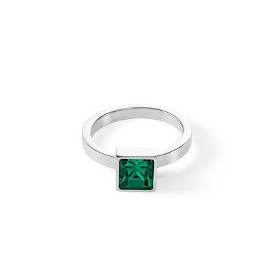 Coeur De Lion Brilliant Square Big Ring Silber Dunkelgrün In Metallic