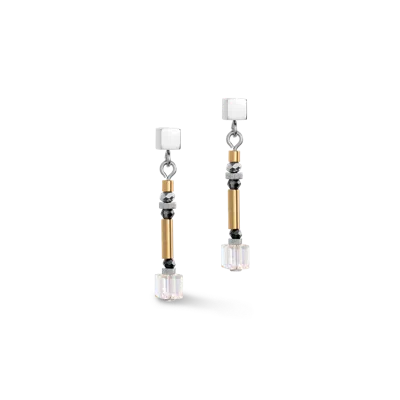 Coeur De Lion Cube Story Minimalistic Sparkling Ohrringe Grau-gold In Metallic