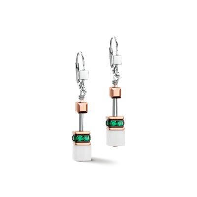 Coeur De Lion Geocube® Iconic Ohrringe Roségold Weiss & Dunkelgrün In Silver