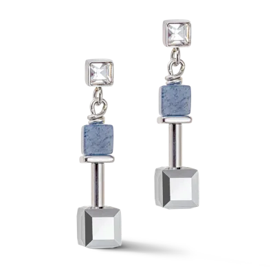 Coeur De Lion Geocube® Precious & Slider Closure Ohrringe Silber-blau In Metallic