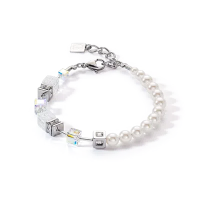 Coeur De Lion Geocube® Precious Fusion Pearls Armband Weiss In Metallic