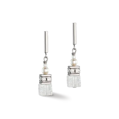 Coeur De Lion Geocube® Precious Fusion Pearls Ohrringe Weiss In Metallic