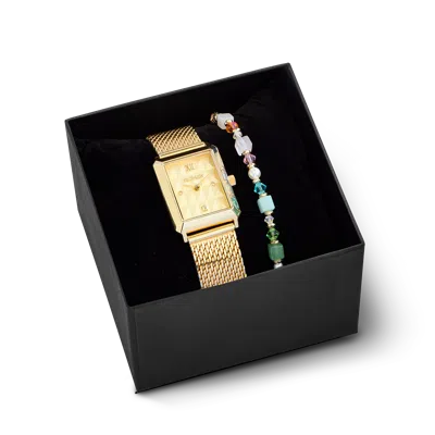 Coeur De Lion Geschenkset Uhr Iconic Spikes Gold Milanaise & Armband Cube Princess Fusion Blossom Go