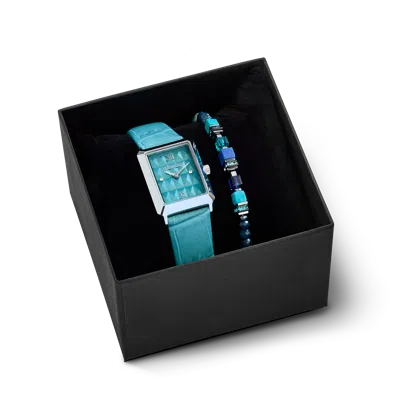 Coeur De Lion Geschenkset Uhr Iconic Spikes Transformative Teal Silber & Armband Wave Precious Flow  In Blue