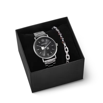 Coeur De Lion Geschenkset Uhr Rund Statement Anthrazit Sunray & Armband Precious Fusion Link Chain B In Metallic