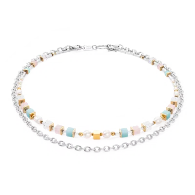 Coeur De Lion Halskette Cool Romantic Cubes & Pearls Bicolor In Metallic
