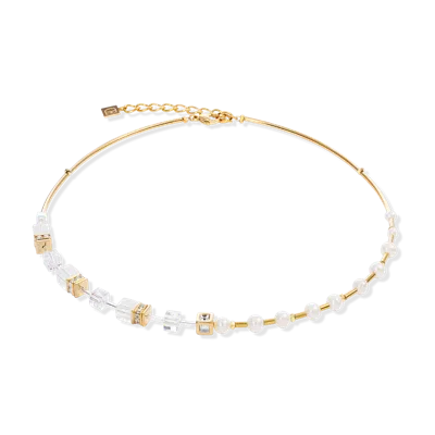 Coeur De Lion Halskette Geocube® Fusion Precious Pearl Mix Gold-weiss