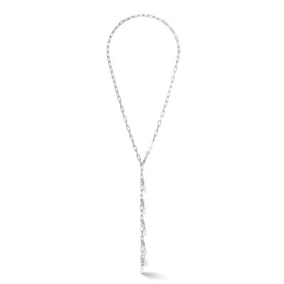 Coeur De Lion Halskette Modern Chain & Süsswasserperlen Charms Silber In Metallic