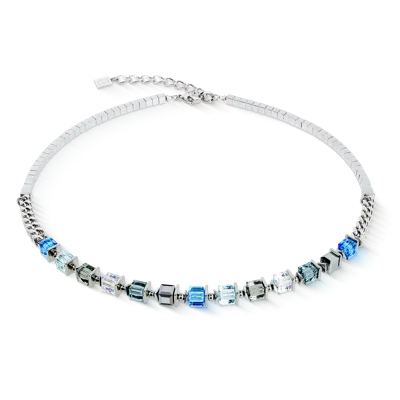 Coeur De Lion Halskette Sparkling Cubes Fusion Chain Silber-blau In Silver