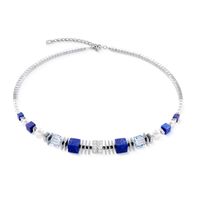 Coeur De Lion Halskette Statement Cube Facets Silber-blau In Metallic