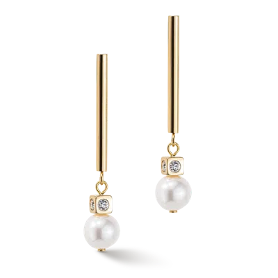 Coeur De Lion Ohrringe Asymmetrie Süsswasserperlen & Edelstahl Weiss-gold