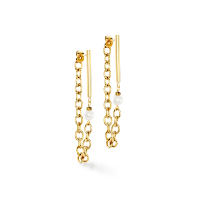 Coeur De Lion Ohrringe Chain & Pearl Fever Weiss-gold