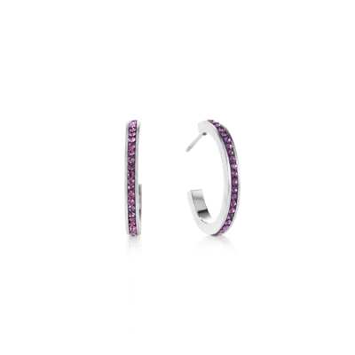 Coeur De Lion Ohrringe Creole 20 Edelstahl Silber & Kristalle Pavé Amethyst In Purple