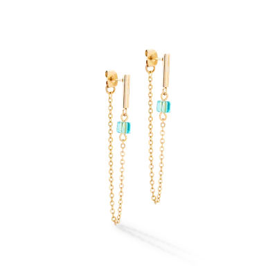 Coeur De Lion Ohrringe Mini Cubes & Chain Gold-multicolor