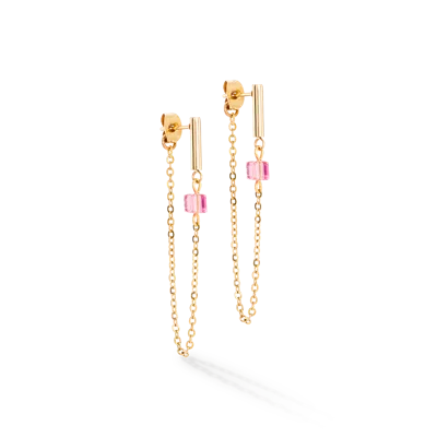 Coeur De Lion Ohrringe Mini Cubes & Chain Gold-rosa