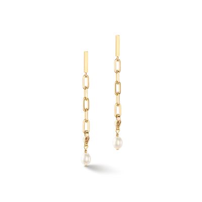 Coeur De Lion Ohrringe Modern Chain & Süsswasserperlen Charms Gold