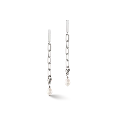 Coeur De Lion Ohrringe Modern Chain & Süsswasserperlen Charms Silber In Metallic