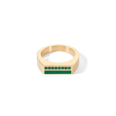 Coeur De Lion Ring Square Stripes Gold-grün In Green