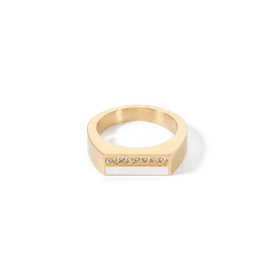 Coeur De Lion Ring Square Stripes Gold-weiss In Multi