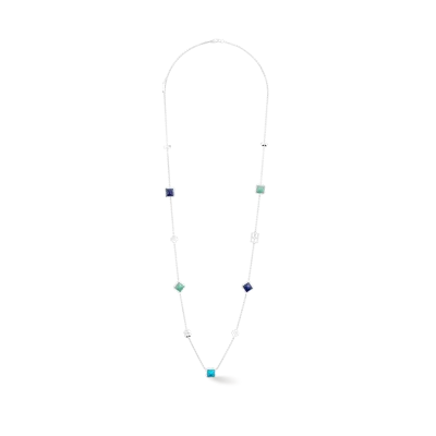 Coeur De Lion Station Collection Halskette Lang Silber-blau In Metallic