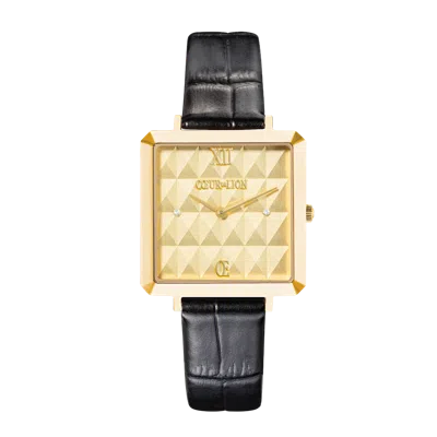 Coeur De Lion Uhr Iconic Cube Spikes Gold Armband Leder Schwarz