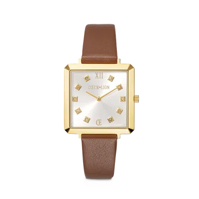Coeur De Lion Uhr Iconic Square Gold White Sunray Armband Leder Classy Braun In Brown