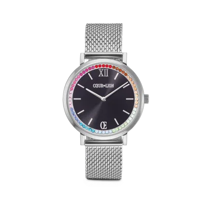 Coeur De Lion Uhr Rund Sparkling Rainbow Sunray Black Milanaise Silber In Silver