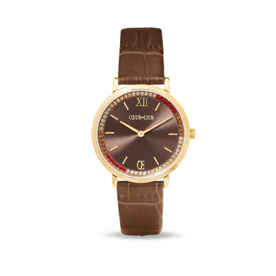 Coeur De Lion Uhr Rund Sparkling Sunray Armband Leder Braun Gold In Brown