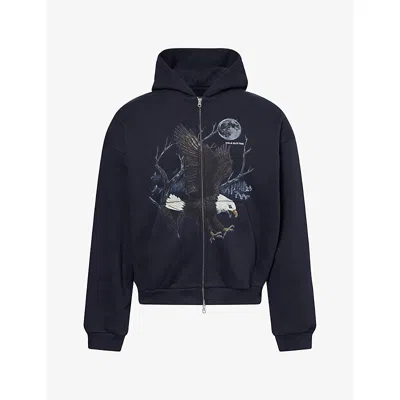 Cole Buxton Mens Eagle Kangaroo-pocket Cotton Hoodie Navy