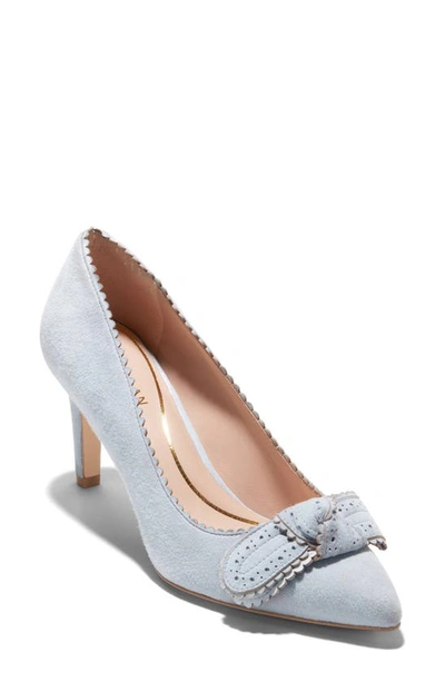 Cole Haan Bellport Bow Pointed Toe Pump In Heather Blue Suede