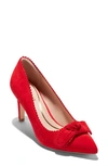 Cole Haan Bellport Bow Pointed Toe Pump In True Red Suede