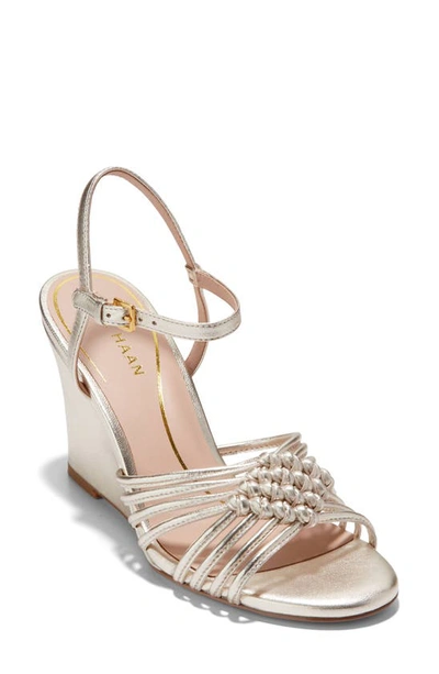 Cole Haan Jitney Knot Ankle Strap Wedge Sandal In Soft Gold Ltr