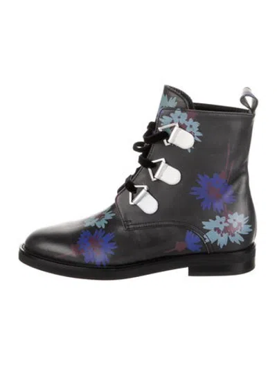 Pre-owned Coliac Leather Floral Print Lace-up Boots W/ Tags In Black