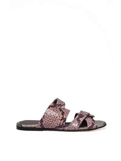 Collection Privèe Grey/pink Textured Buckle Leather Slide Sandals In Multi