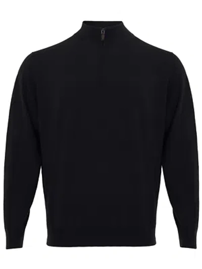 Pre-owned Colombo Black Mock Cashmere Sweater With Half Zip