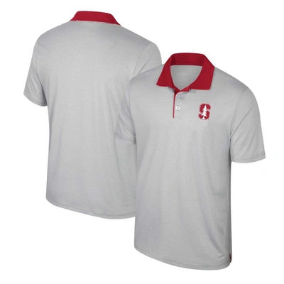 Colosseum Gray Stanford Cardinal Tuck Striped Polo In Grey