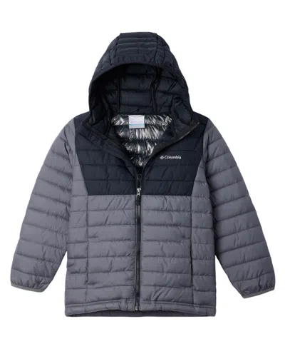 Columbia Kids' Big Boys Powder Lite Ii Quilted Colorblocked Full-zip Hooded Jacket In Black