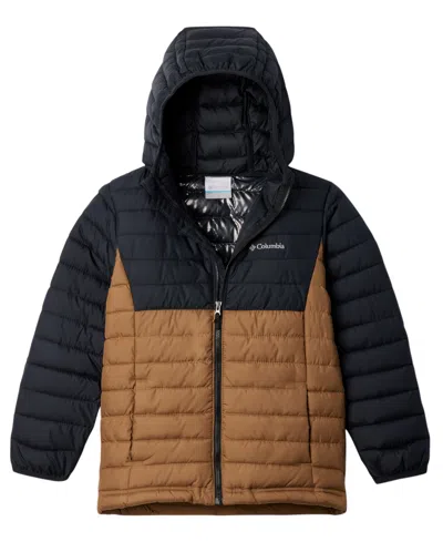 Columbia Kids' Big Boys Powder Lite Ii Quilted Colorblocked Full-zip Hooded Jacket In Black