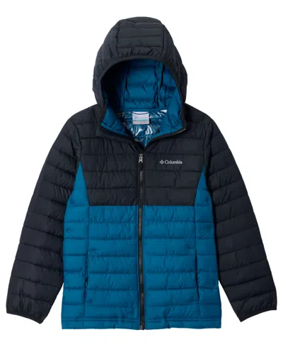 Columbia Kids' Big Boys Powder Lite Ii Quilted Colorblocked Full-zip Hooded Jacket In Black